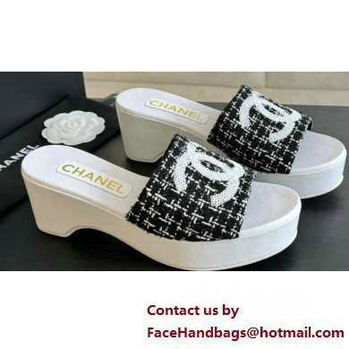 Chanel Tweed & Patent Calfskin Mules G45555 Black 2024